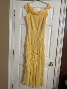 Yellow Ruffle Maxi Dress with Off-Shoulder Detail